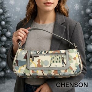 Vintage Chenson Abstract Mod Shoulder Bag Gray Strap Retro Print — EUC Size OS